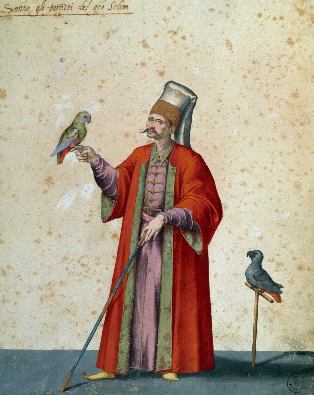 オウムを連れた大セリムへのアッシャー、ヤコポ・リゴッツィ（1547-1627）作画 作： ヤコポ・リゴッツィ