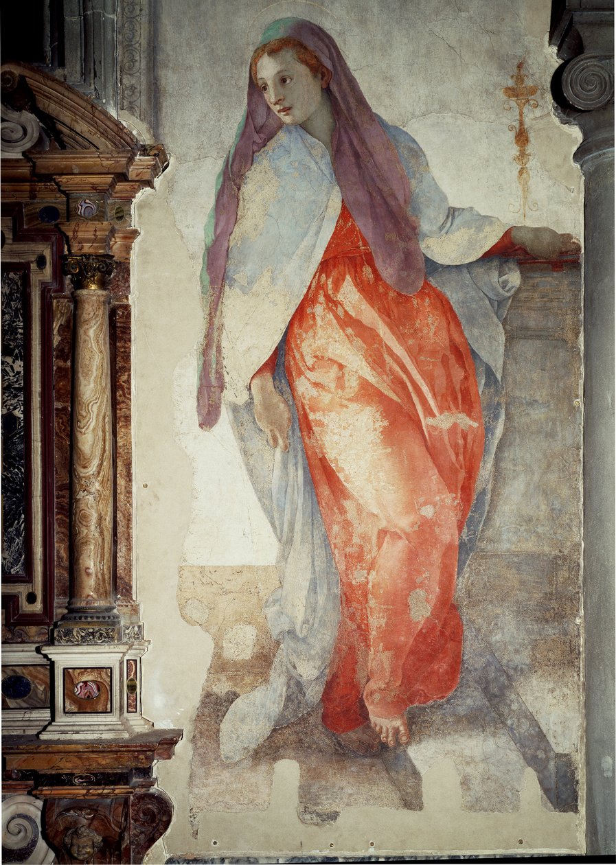 受胎告知。聖母のディテール - フレスコ画