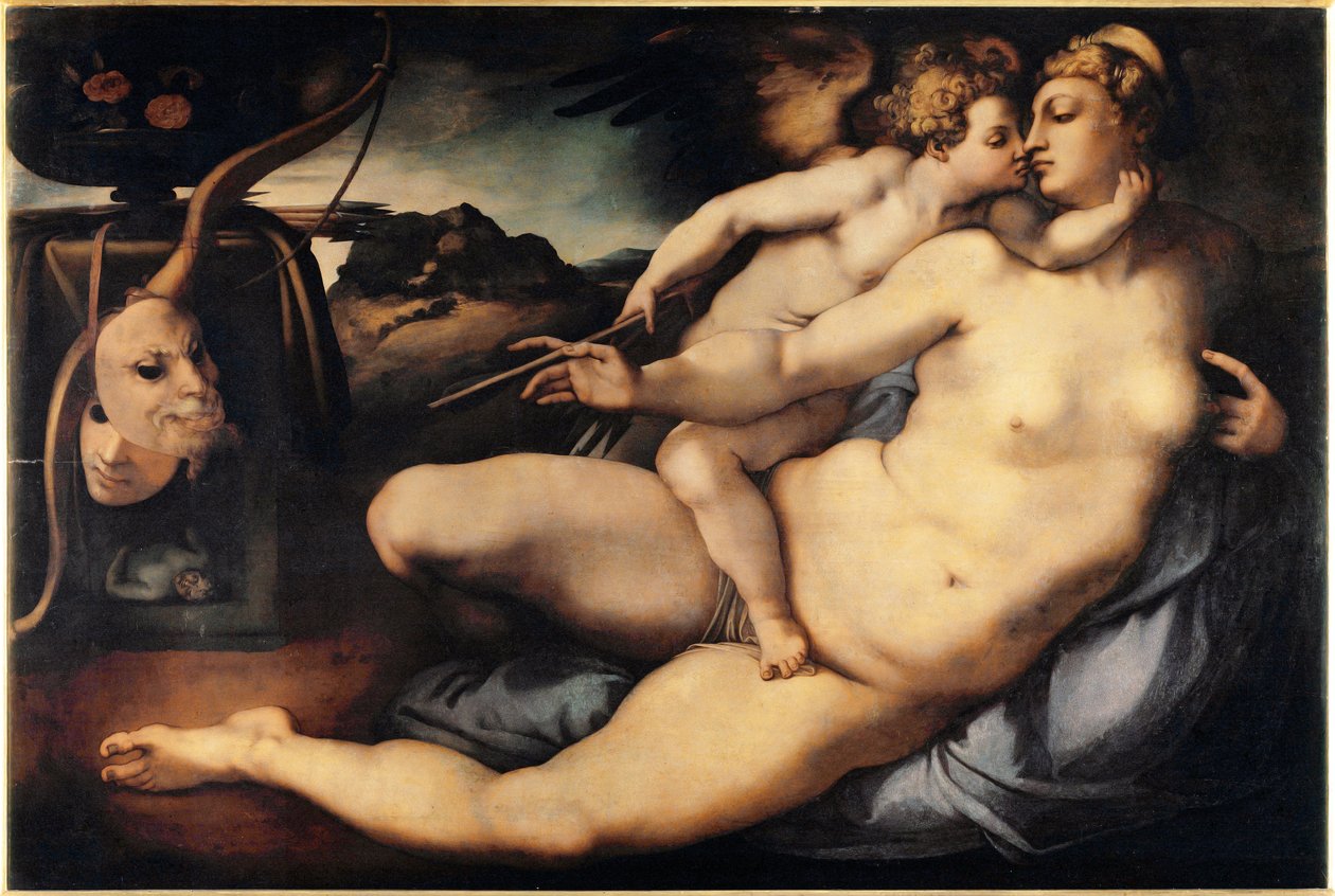 ヴィーナスとキューピッド（Venus and Cupid） 絵画 ヤコポ・カルッチ・ディット・イル・ポントルモ（Pontormo）（1494-1556） 1532-1534 点数 128x197 cm フィレンツェ、Galleria dell