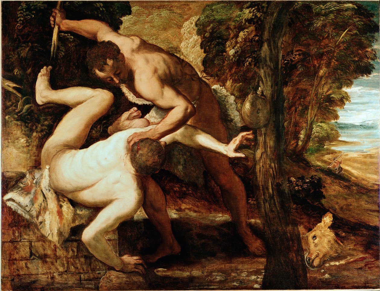 アベルを殺すカイン 絵画 ヤコポ・ロブスティ・ディット・イル・ティントレット（ティントレ）（1518-1594） 1550-1553 日149x196 cm ヴェネツィア、アカデミアのギャラリー 作： ヤコポロブスティティントレット