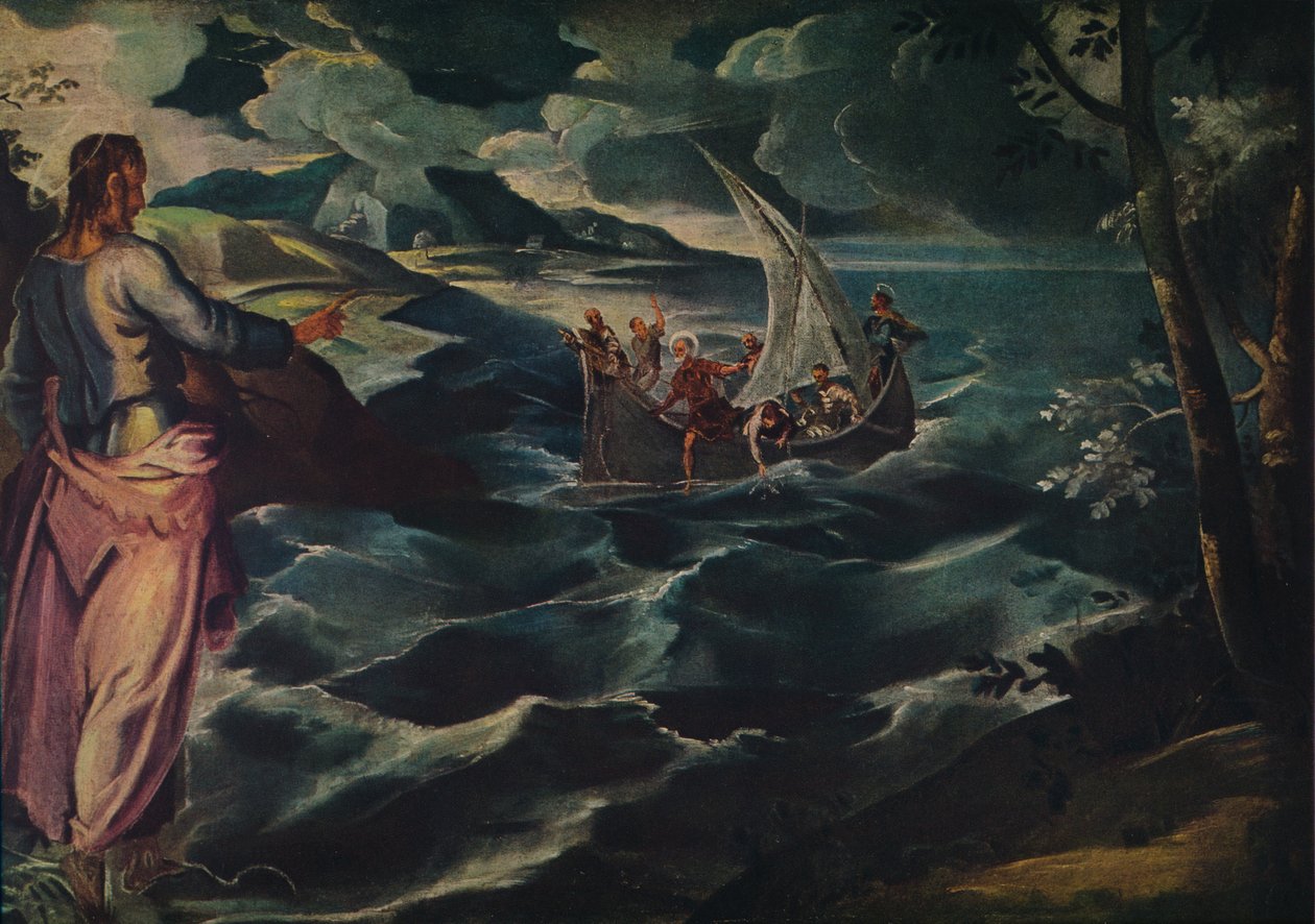 ガリラヤ湖のキリスト、c1575-1580。 作： ヤコポロブスティティントレット