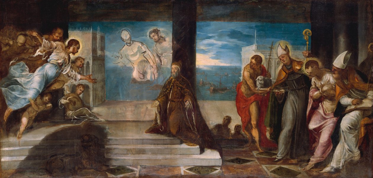 Doge Alvise Mocenigoが贖い主に贈られた、1577年頃 作： ヤコポロブスティティントレット