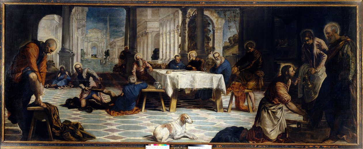 弟子の足を洗うイエス・キリスト。絵画：ヤコポ・ロブスティ（Il Tintoretto：ティントレット 作： ヤコポロブスティティントレット