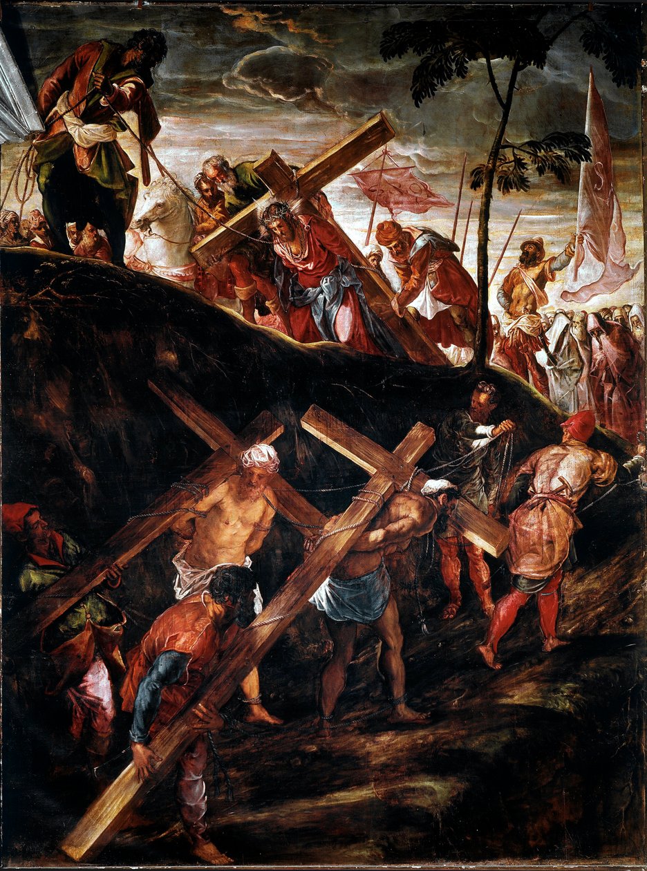 La Montee au Calvary (The Way of the Cross) (十字架の馬車) 絵画：Jacopo Robusti dit le Tintoret (Tintoretto) (1518-1594) 1566-1567 Sun.515x390 cm venise, scuola di san Rocco 作： ヤコポロブスティティントレット