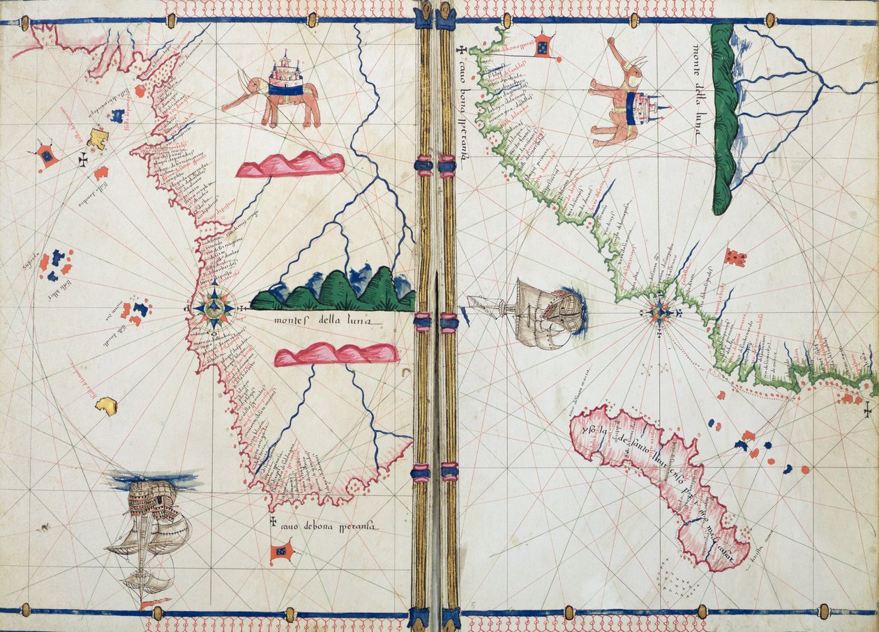 Ms Ital 550.0.3.15 fol.4v-5r「Carte Geografiche」からのアフリカと喜望峰の地図 作： ジャコポ・ルッソ