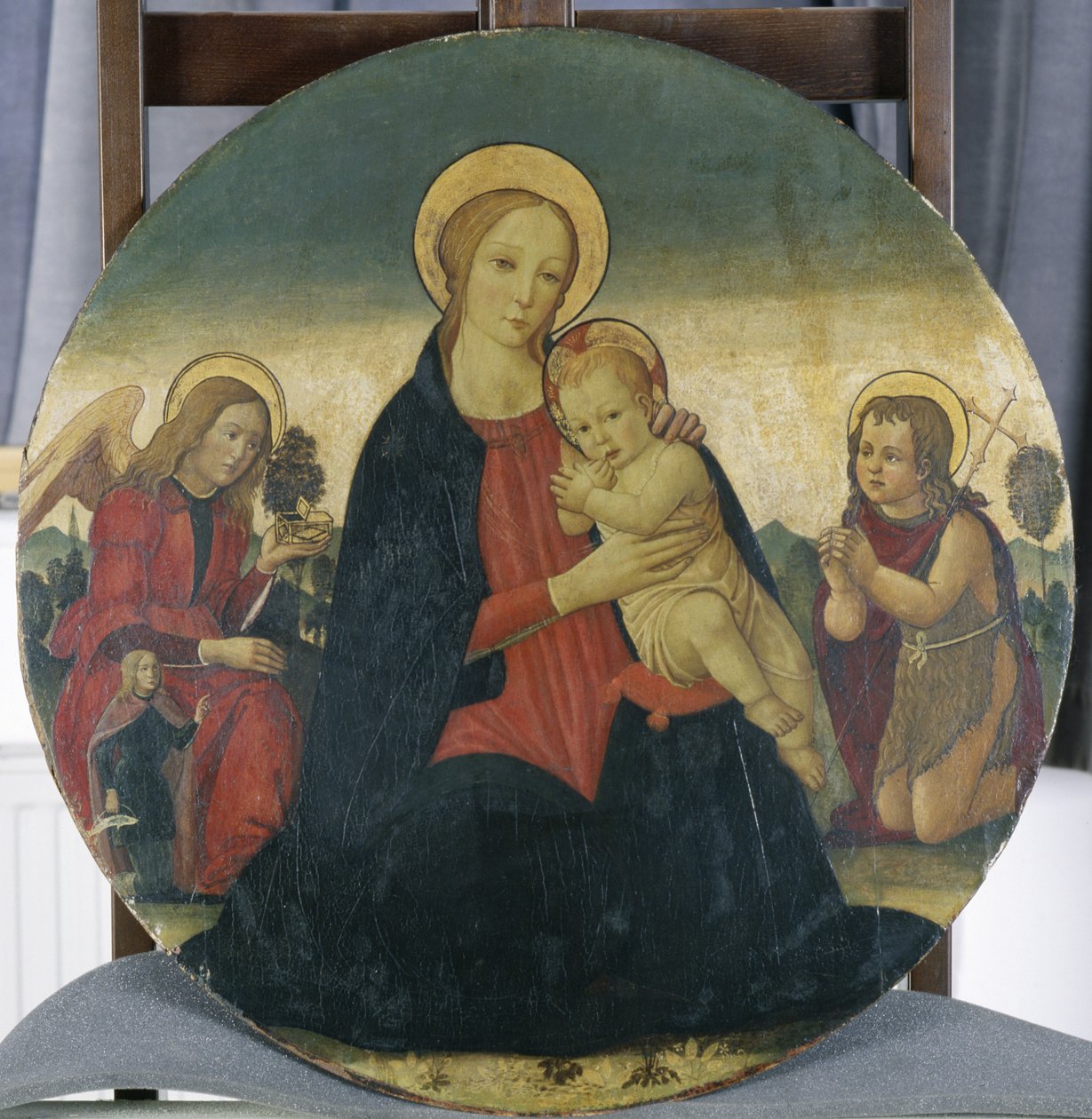 マドンナと子供、大天使ラファエルとセントジョン、1490年頃（ポプラの木のテンペラ） 作： ヤコポ・デル・セライオ