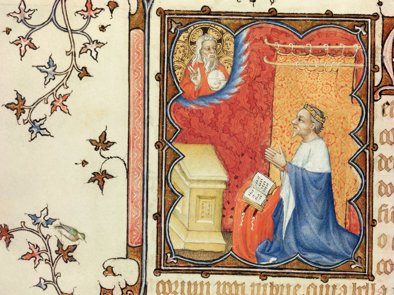 Ms Lat 18014 Jean de France（1340-1416）永遠の父の前で祈るベリー公、Les Petites Heures de Duc de Berry、1385-90年頃 作： ジャックマールデエダン