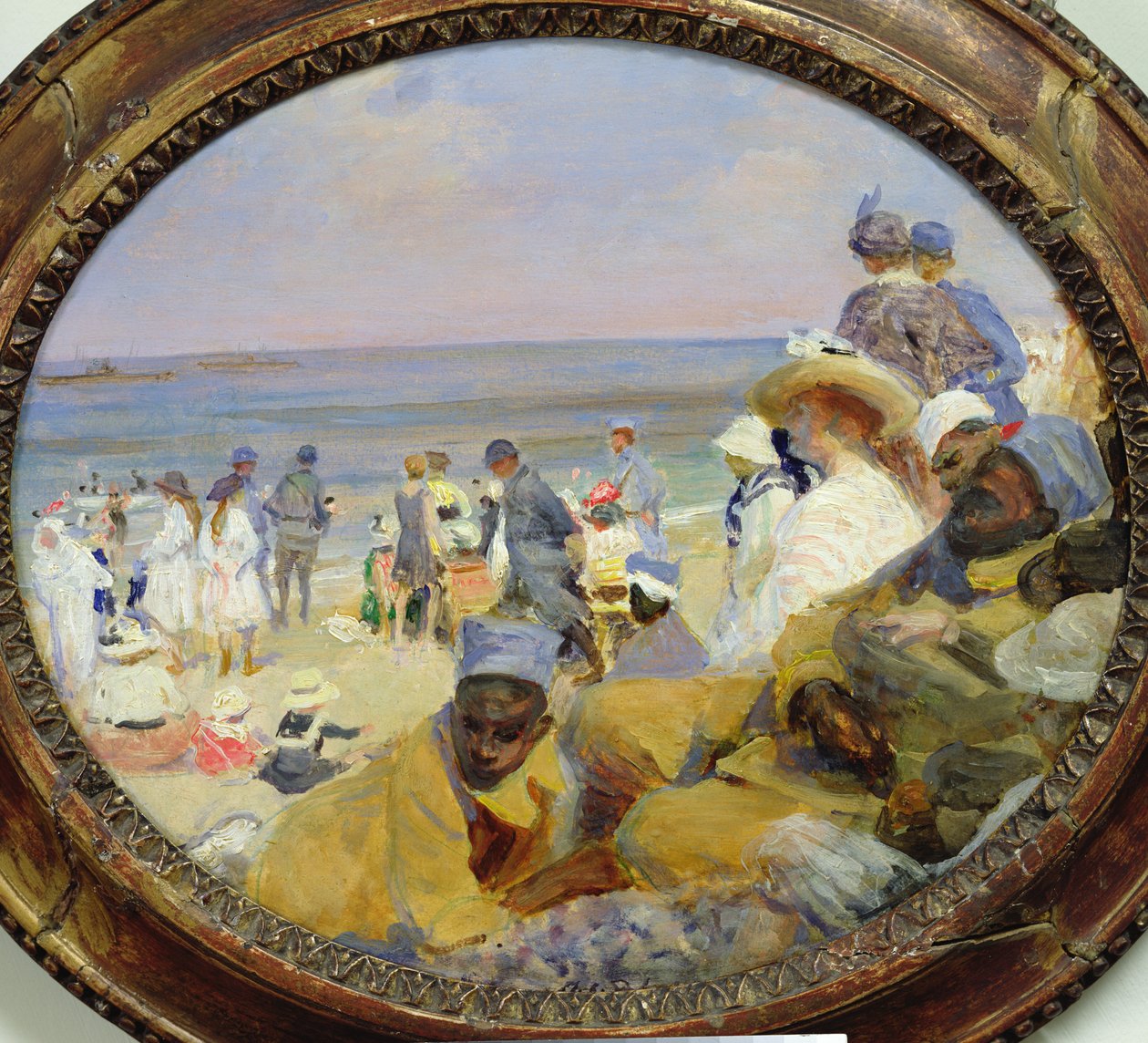 ディエップのビーチ、1916年（カードに油彩） 作： ジャック・エミール・ブランシュ
