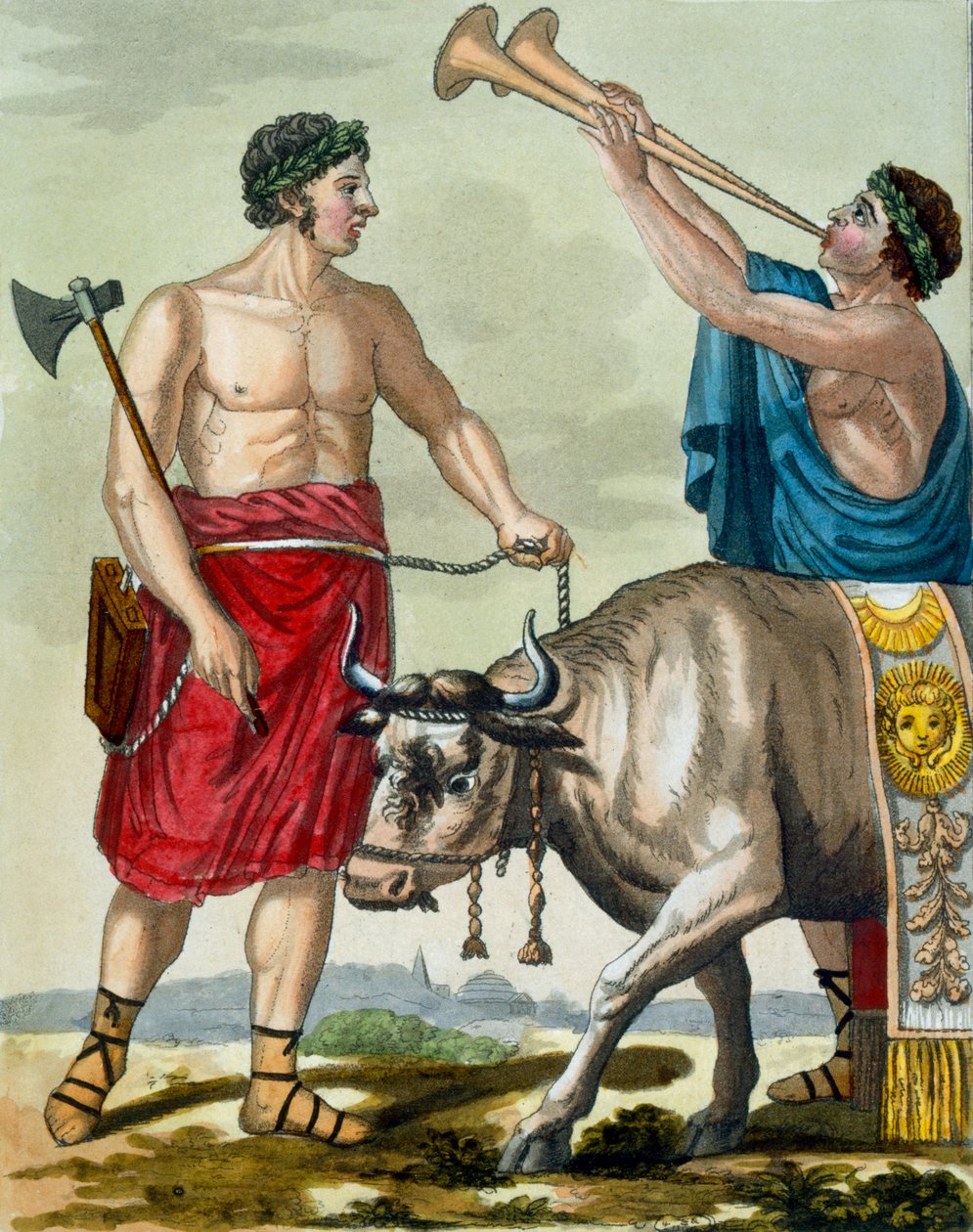 牛の犠牲、Labrousseによって刻まれた「L&39;Antique Rome」のイラスト、1796年公開 作： ジャック・グラッセ・ド・サンソヴール
