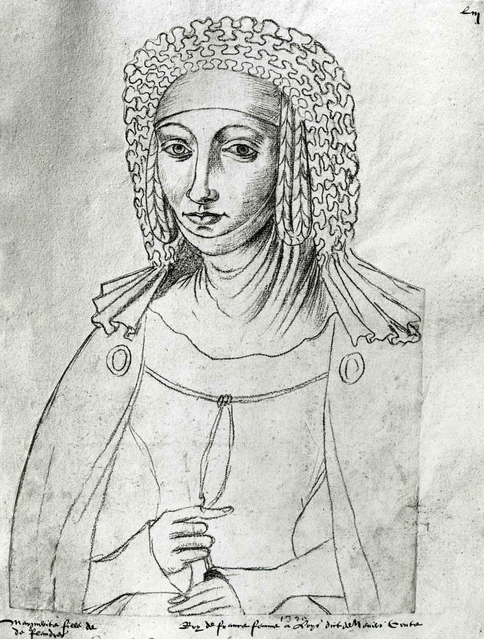 Ms.266 fol.53マルグリットドフランス（1310-82）、「Recueil d&39;Arras」（紙に赤いチョーク） 作： ジャック・ル・ブック