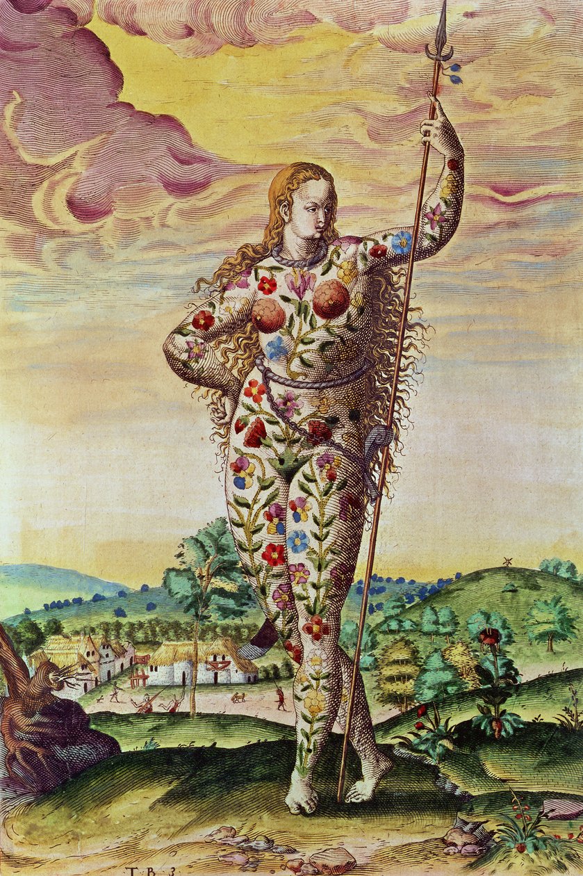 テオドール・ド・ブライ（1528-88）1585-88によって彫刻された「アドミランダナラティオ..」からの若いピクティッシュな女性 作： ジャック・ル・モイン