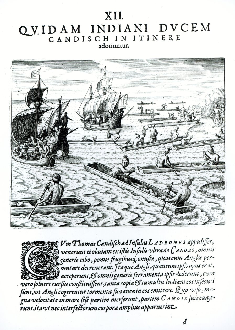 セオドア・ド・ブライ（1528-98）1593によって書かれ、刻まれた「アメリカ大陸」からのトーマス・キャベンディッシュの遠征 作： ジャック・ル・モイン
