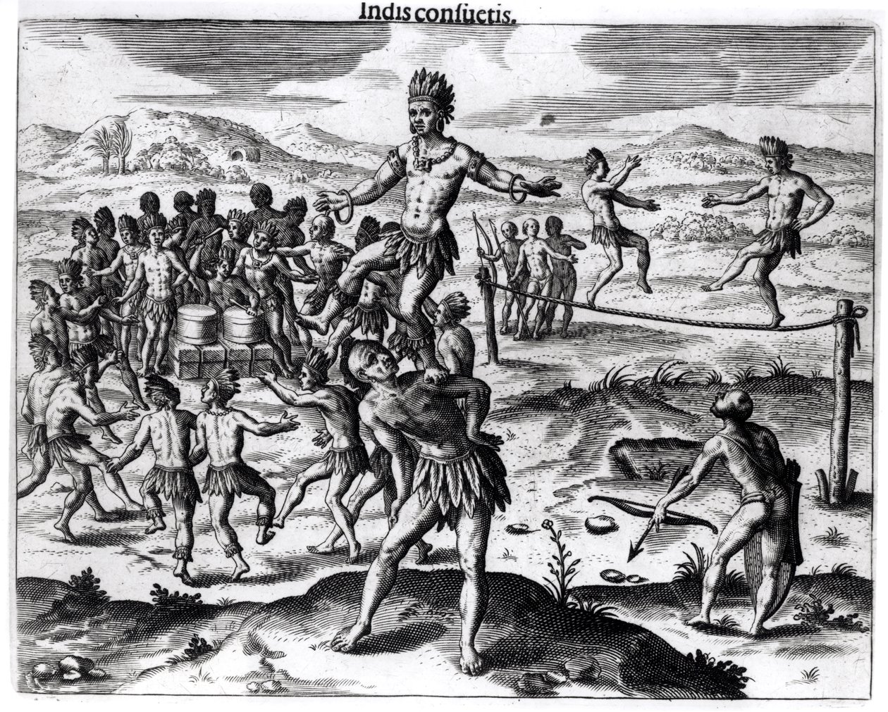 セオドア・ド・ブライ（1528-98）によって彫刻された「アメリカ」1602年のさまざまなインドのゲーム 作： ジャック・ル・モイン