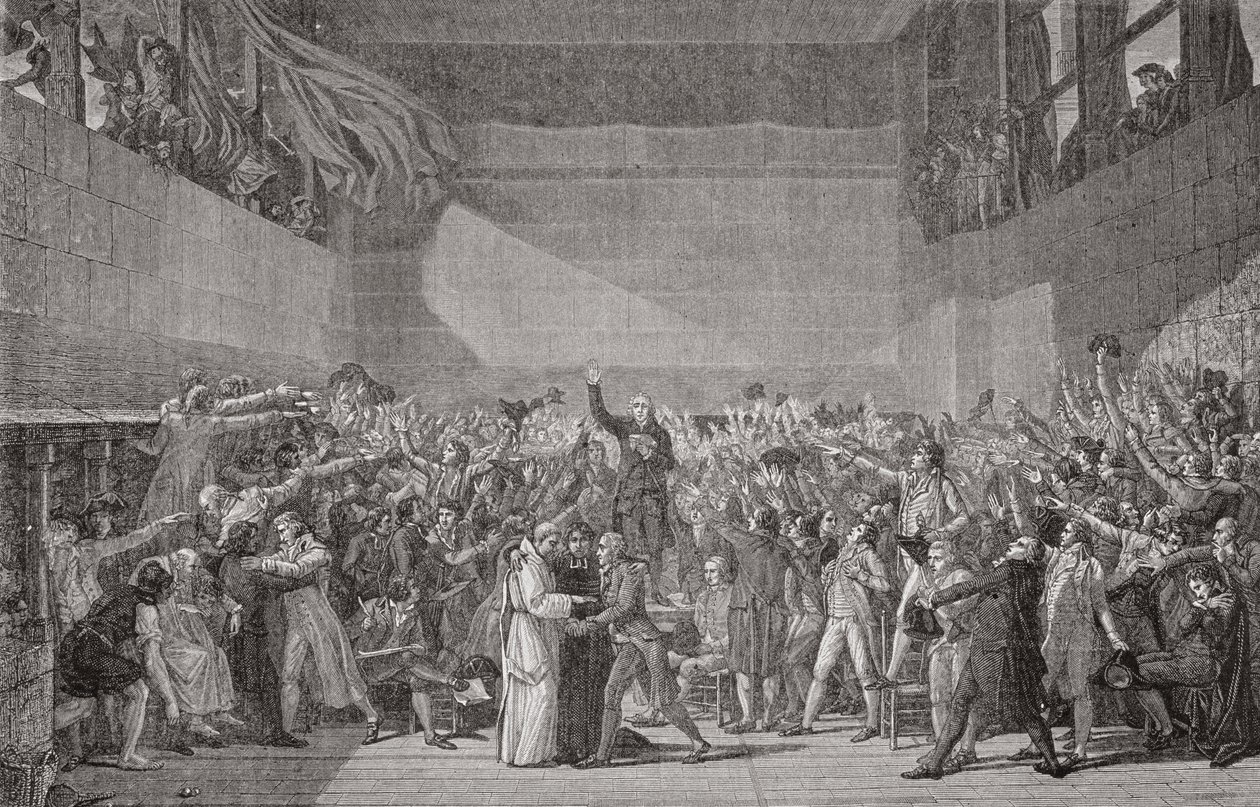 1789年6月20日、ジュドポームで行われた宣誓、フランス革命 作： ジャック・ルイス・デビッド