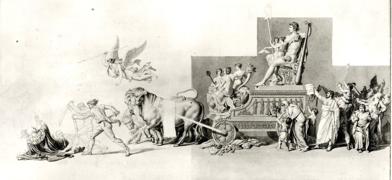君主制上のフランス国民の勝利、オペラカーテンのプロジェクト、1794年（ペンとインク、紙に洗う） 作： ジャック・ルイス・デビッド