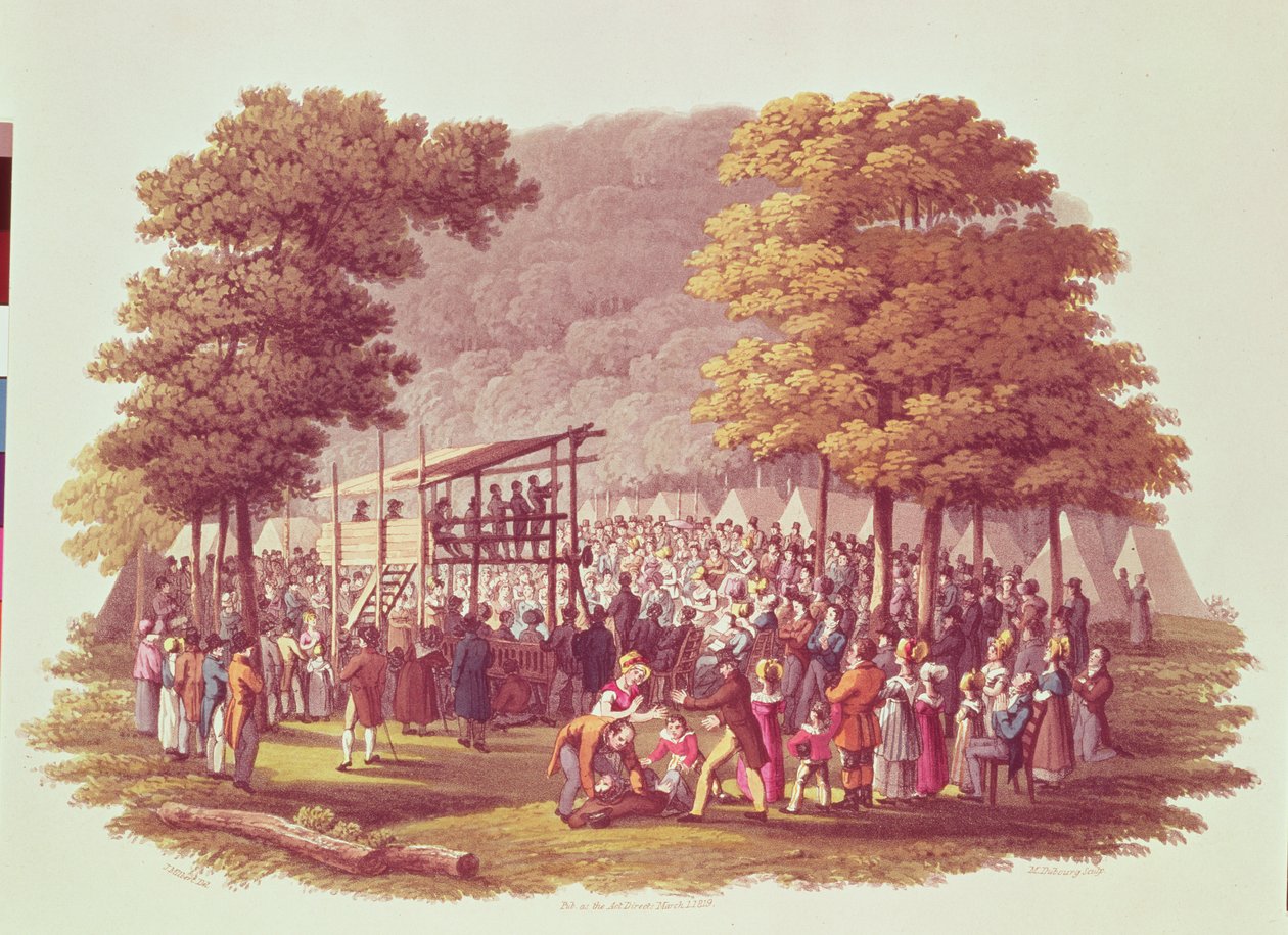 1819年にM.ドゥブールによって刻まれた北アメリカのメソジスト派のキャンプ会議 作： ジャック・ミルバート