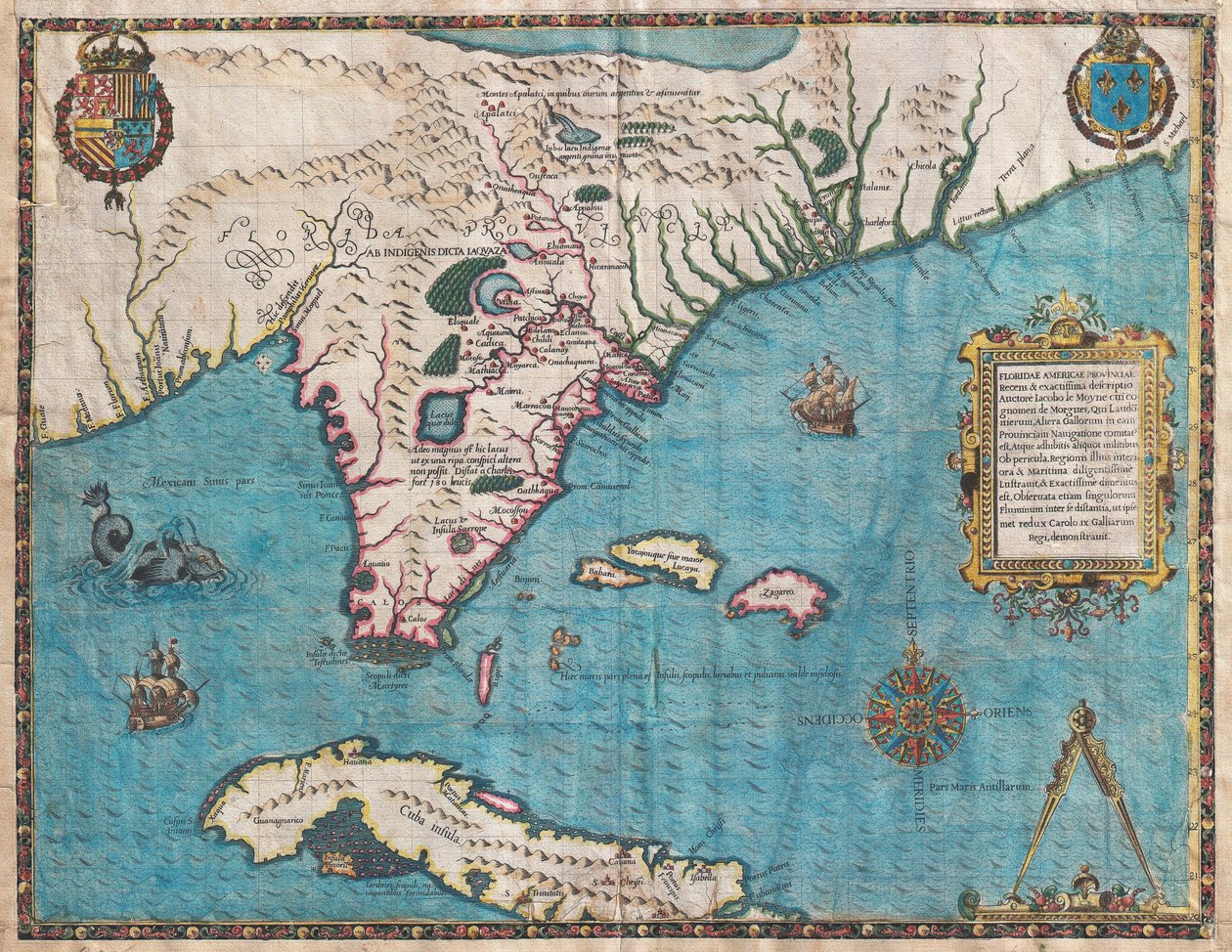 ジャック・ル・モインによるフロリダとキューバの地図 作： ジャック・ルモワンヌ