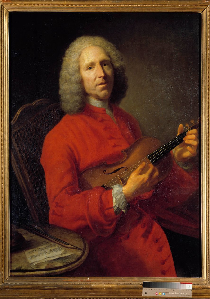フランスの作曲家、ジャン・フィリップ（Jean philippe）・ラモー（1683-1764）の肖像。ジャック・アンドレ・ジョセフ・アヴェ（Jacques Andre Joseph Ave, dit le Camelot ou Avet le Batave）（1702-1766）による肖像。ディジョンの美術館。 作： ジャックアンドレジョセフキャメロットアヴェド