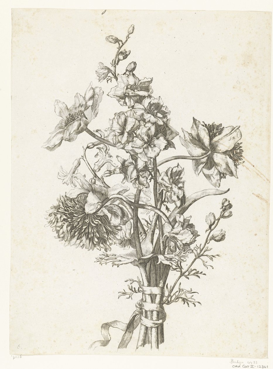 アネモネ、ヒヤシンス、デルフィ ニウムのブーケ Diverses Fleurs mises en Boucquets (連載タイトル) 作： ジャック・バイリー（I）