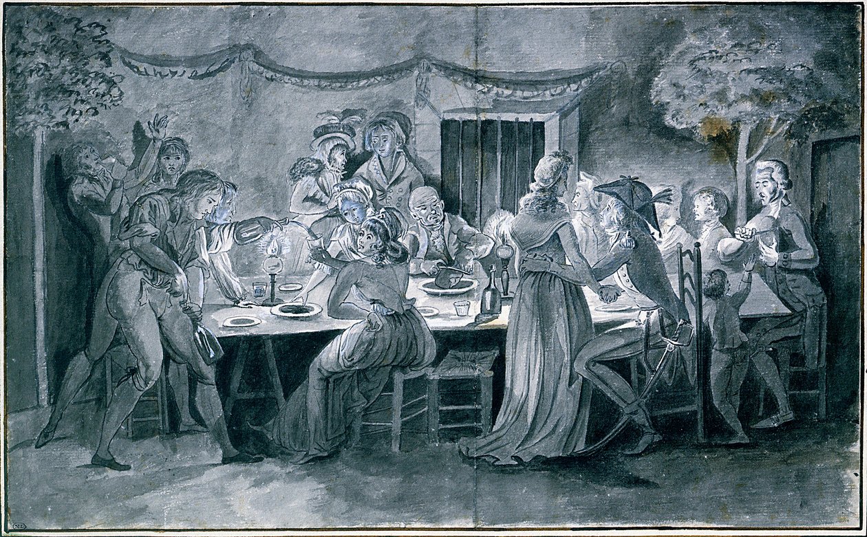 革命期の結婚式の晩餐会 ジャック・ベルトー（1745-1818）が描いたもの パリ 作： ジャック・ベルトー
