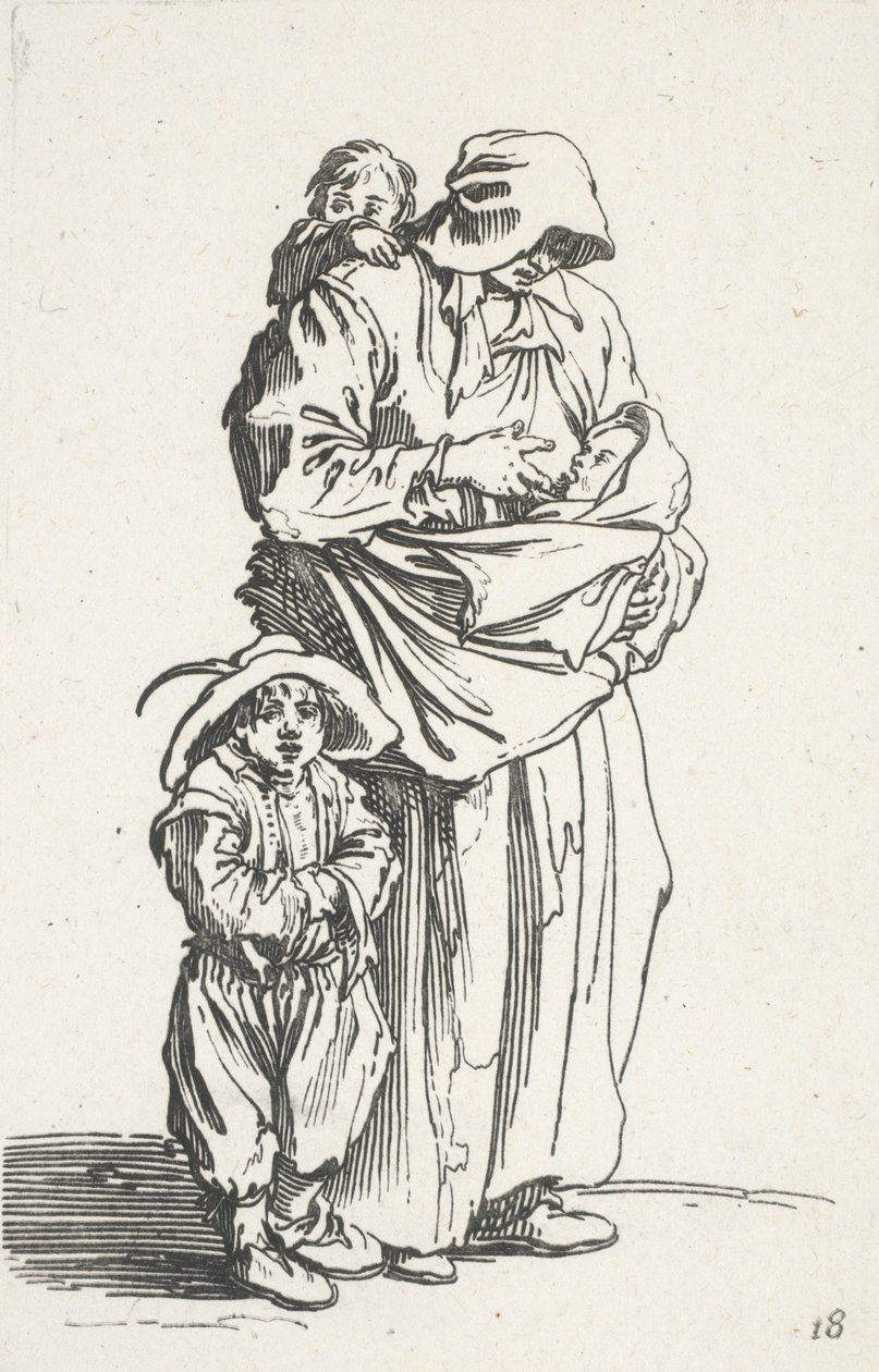 The Beggars (La mere et ses trois enfants) の母親と 3 人の子供 作： ジャック・カロ
