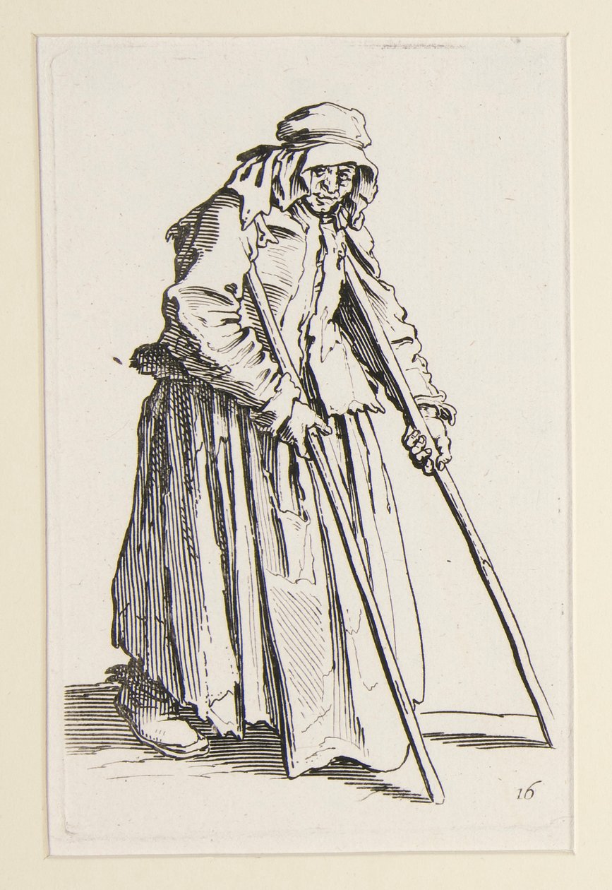 The Beggars (La mendiante aux bequilles) の松葉杖をついた物乞いの女性 作： ジャック・カロ