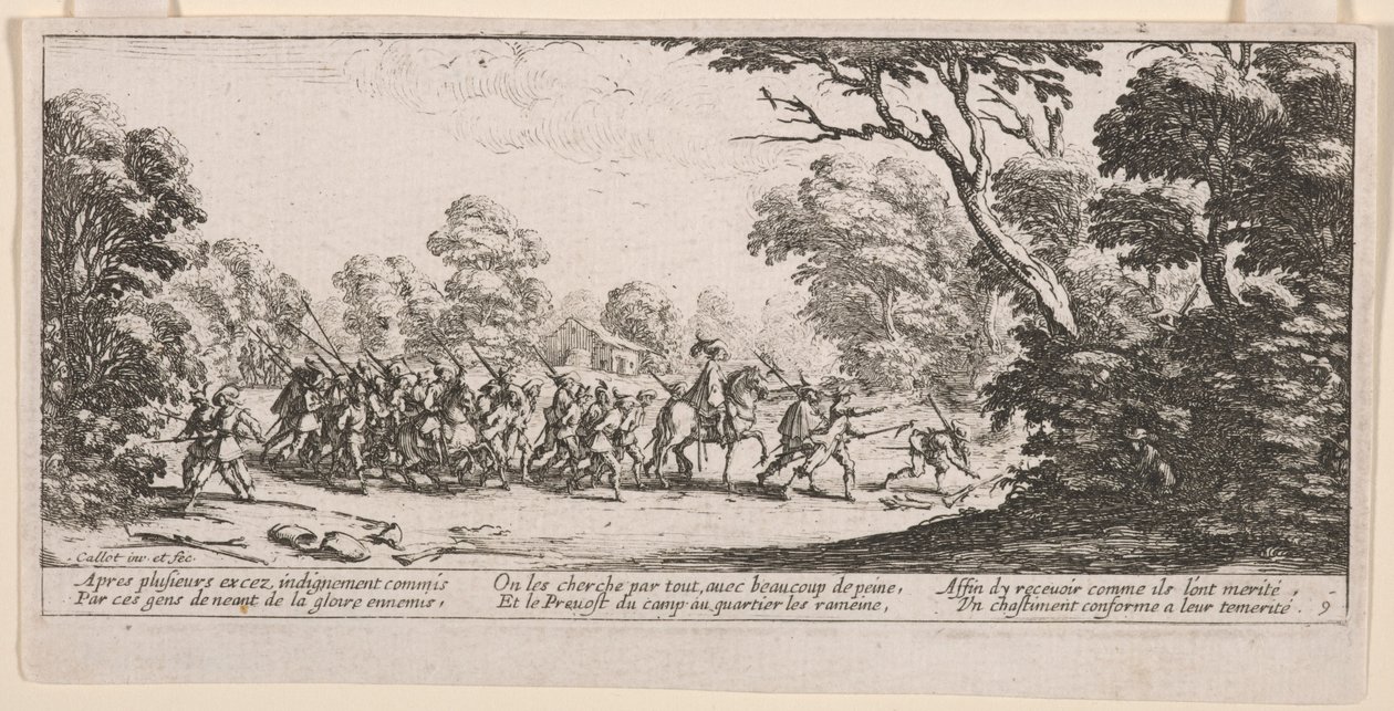 Descoberta dos Malfeitores, ilustração de As Grandes Misérias da Guerra 作： ジャック・カロ