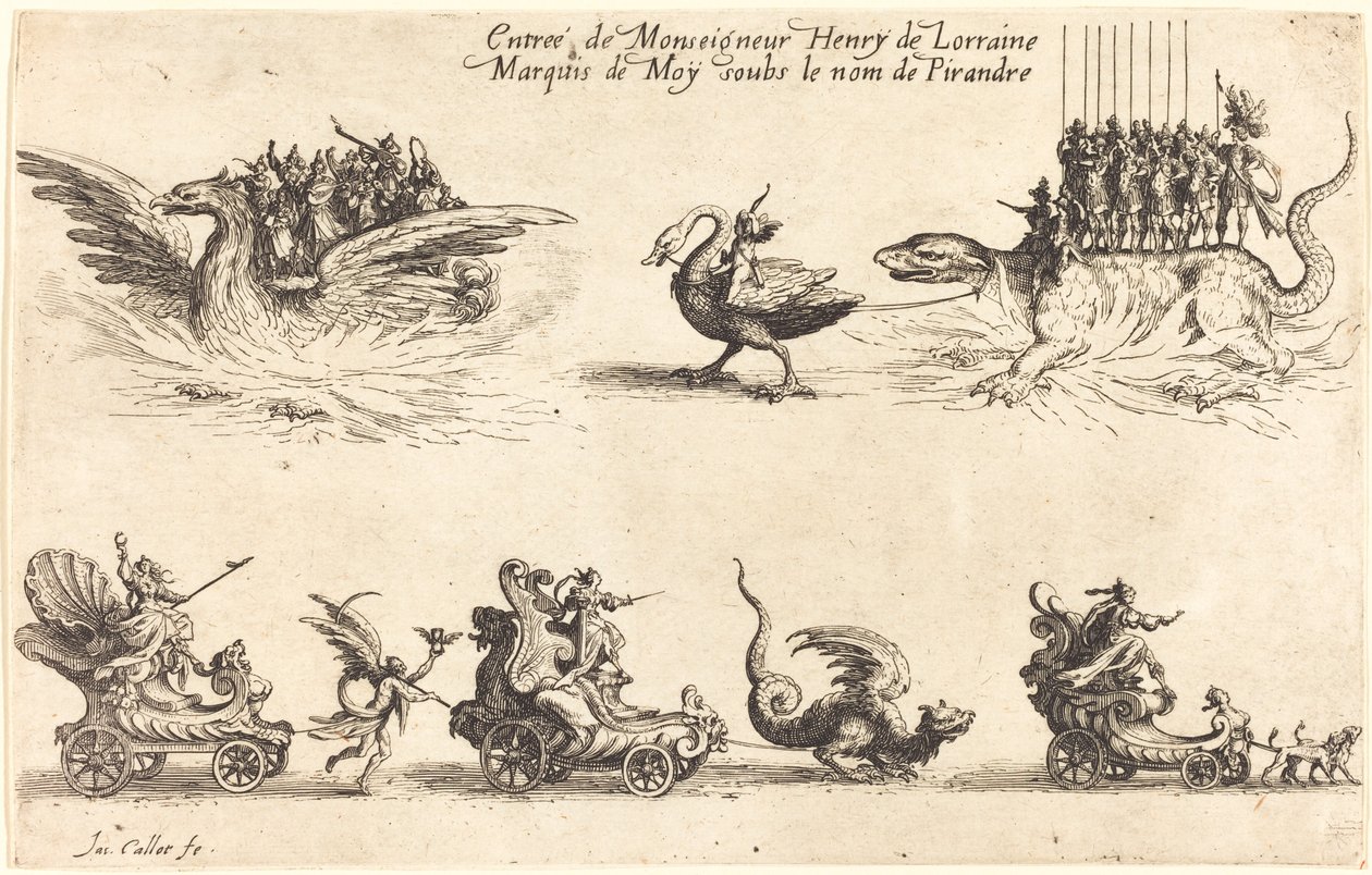 1627年、アンリ・ド・ロレーヌ侯爵、モワ侯爵がピランドルの名で入城。 作： ジャック・カロ