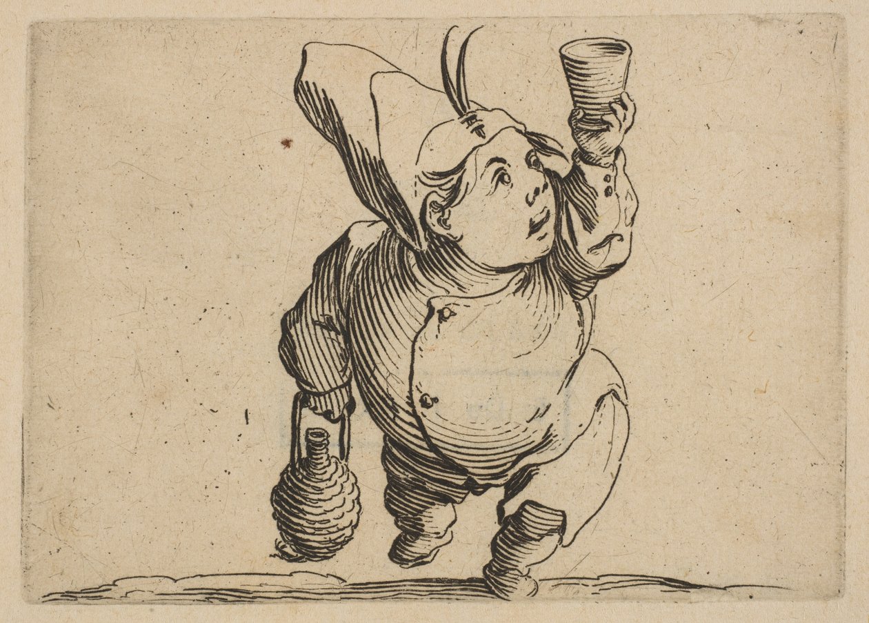 Le Beveur vu de Face正面から見た酒飲み、Varie Figure Gobbi、スーツ...、1616-22から。 作： ジャック・カロ