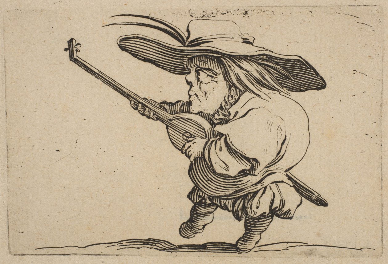 Le Joeuer de Luth Varie Figure Gobbiのリュート奏者、スイートはLes B ...、1616-22とも呼ばれます。 作： ジャック・カロ