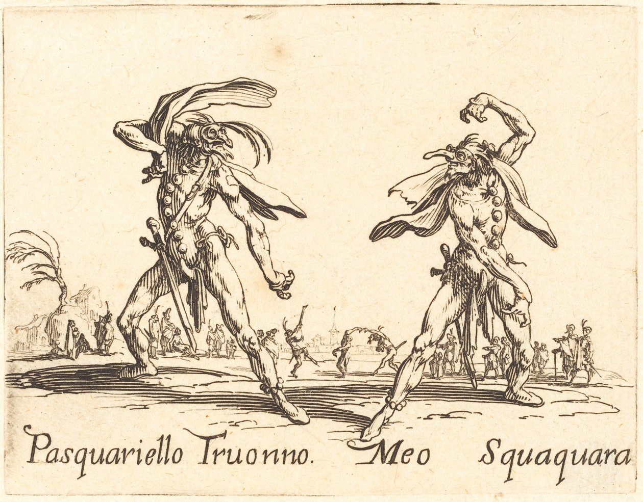 Pasquariello Truonno と Meo Squaquara、c。 1622年。 作： ジャック・カロ