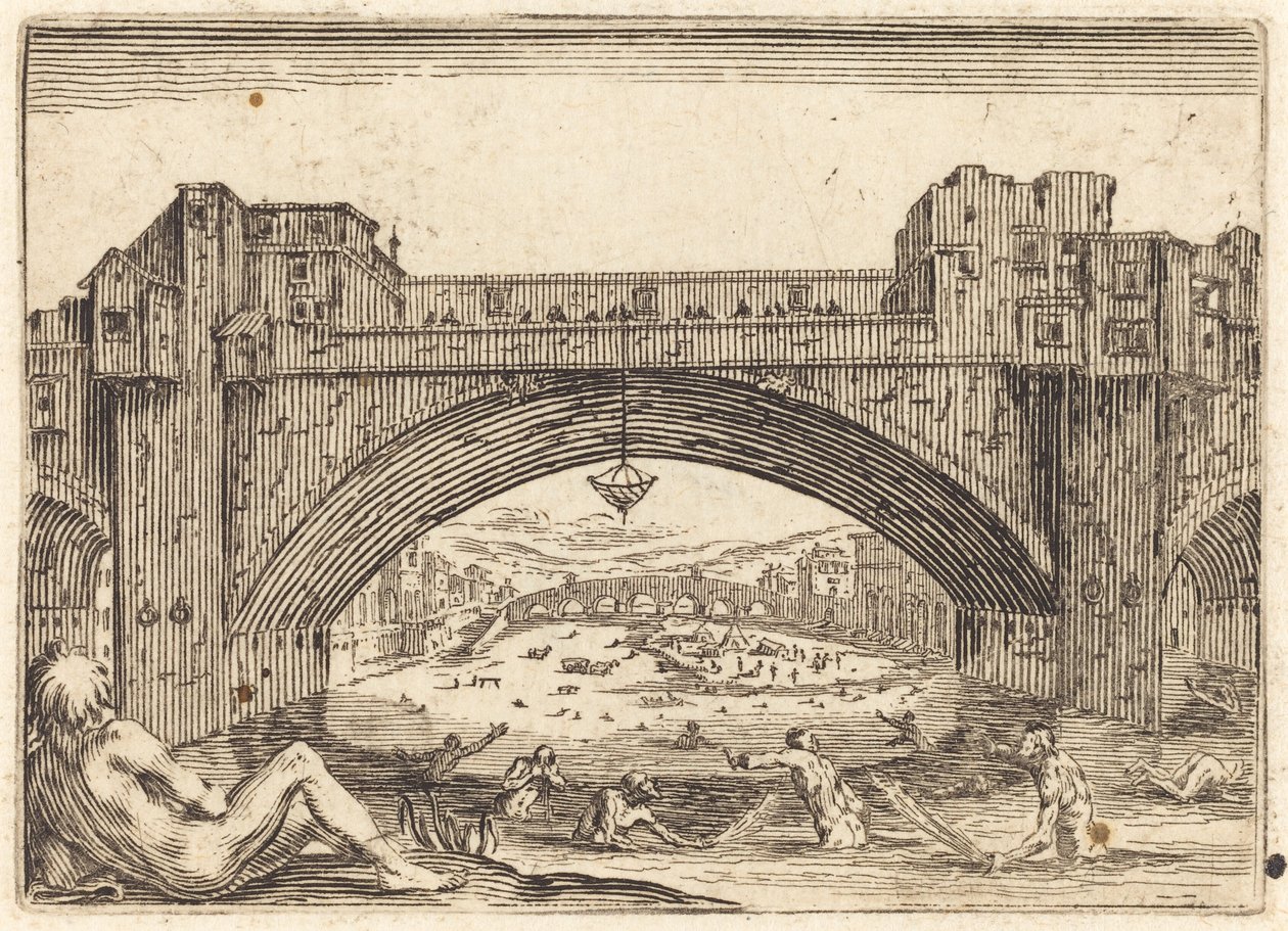 ヴェッキオ橋、フィレンツェ、c。 1622年。 作： ジャック・カロ