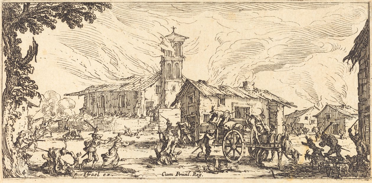 村を荒廃させて燃やす、c。 1633年。 作： ジャック・カロ