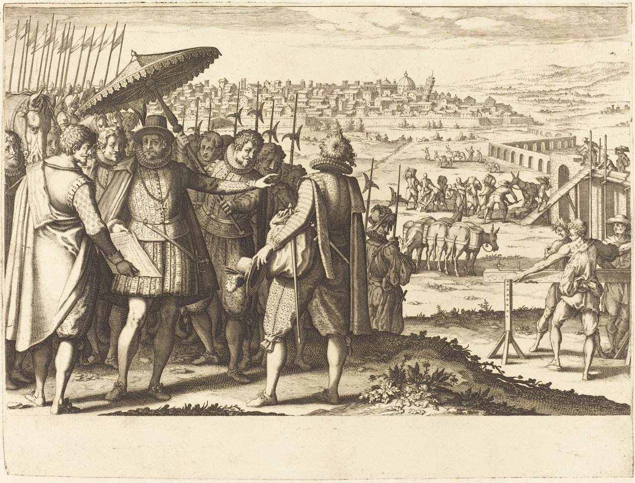 ピサの水道橋の修復、c. 1614年。 作： ジャック・カロ