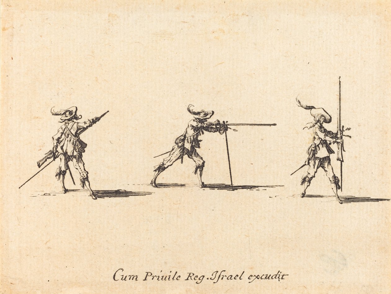 マスケット銃で射撃の姿勢をとる, 1634-1635. 作： ジャック・カロ