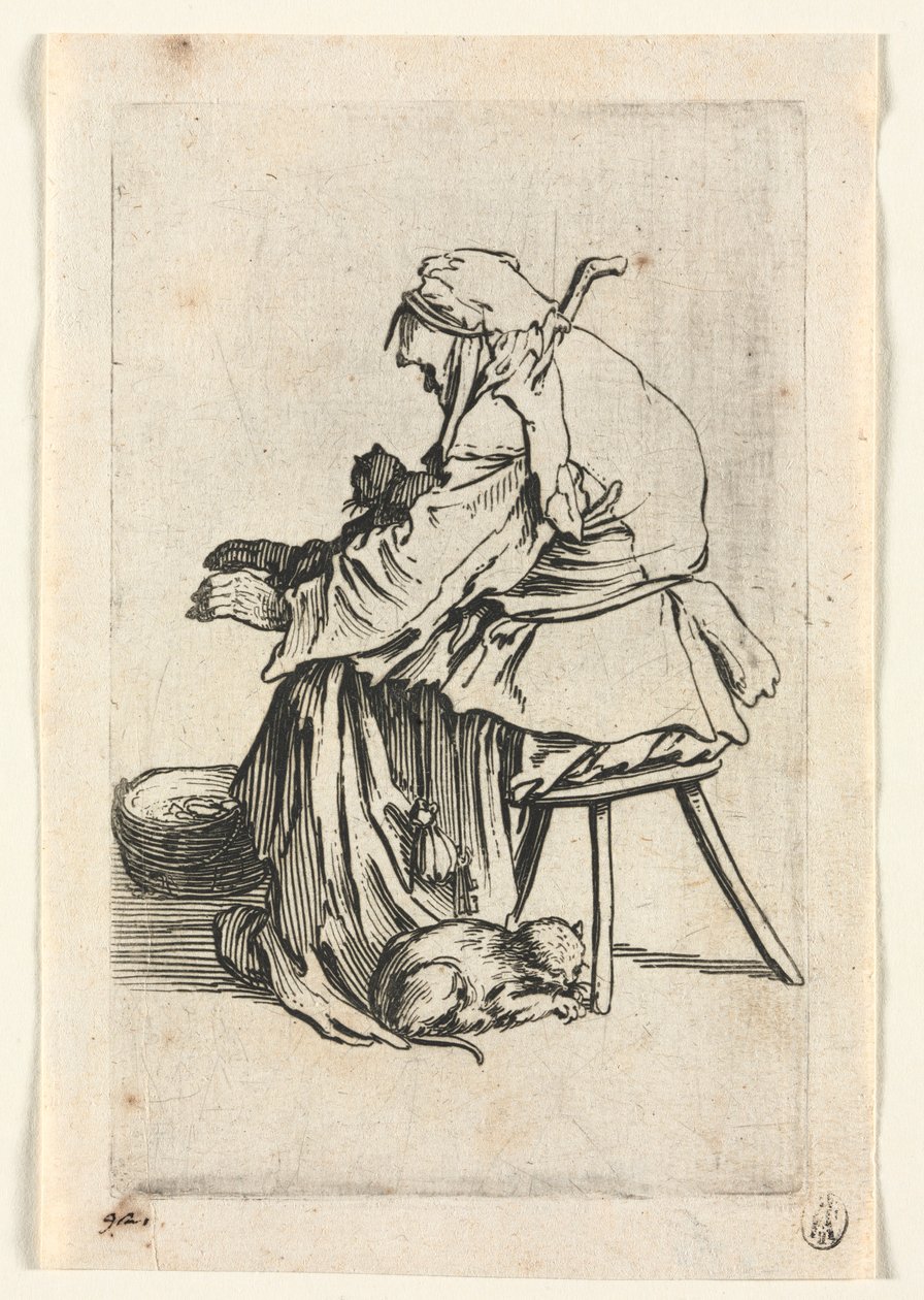 乞食：老婆と猫、c。 1623年。 作： ジャック・カロ