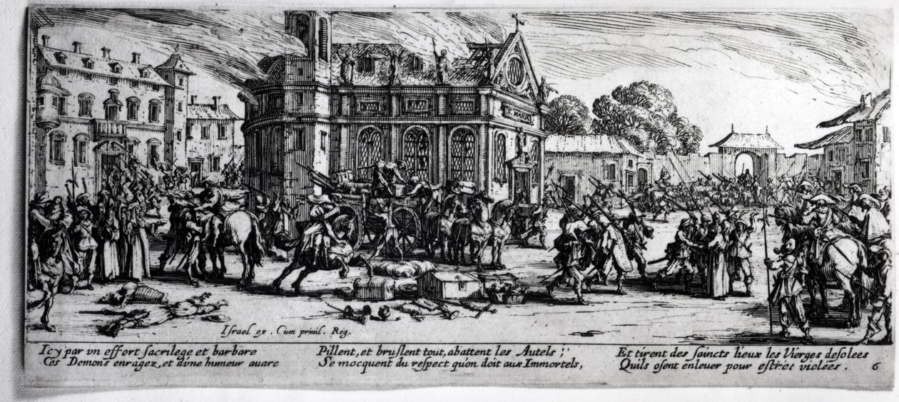 イスラエルのアンリエット（c.1590-1661）1633によって彫刻された、修道院の破壊、「戦争の不幸と不幸」からのプレート6 作： ジャック・カロ