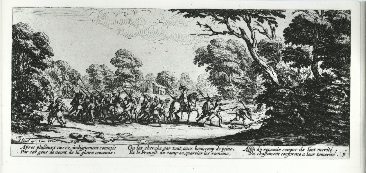 イスラエルのアンリエット（c.1590-1661）1633によって彫刻された、 『戦争の不幸と不幸』からのブリガンドの発見、プレート9 作： ジャック・カロ