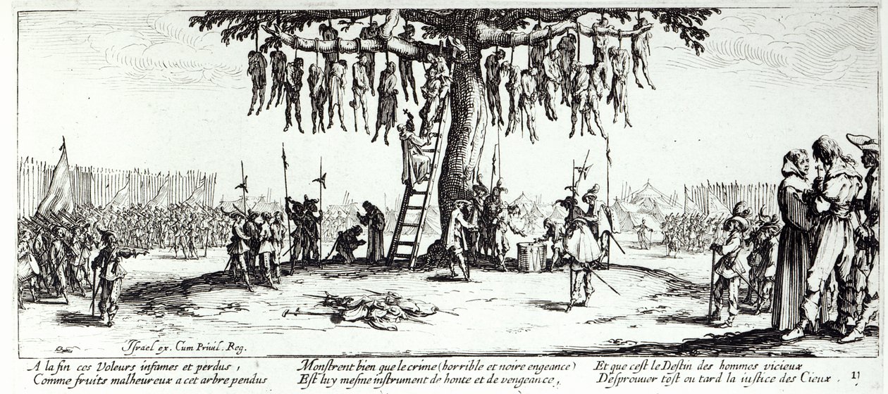 イスラエルのアンリエット（c.1590-1661）1633によって彫刻された、「戦争の不幸と不幸」のハンギング、プレート11 作： ジャック・カロ