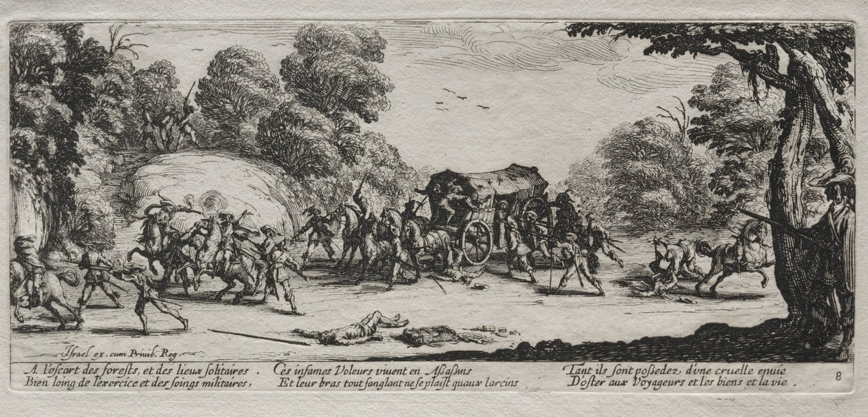戦争の不幸：ハイウェイ強盗、1633年。 作： ジャック・カロ