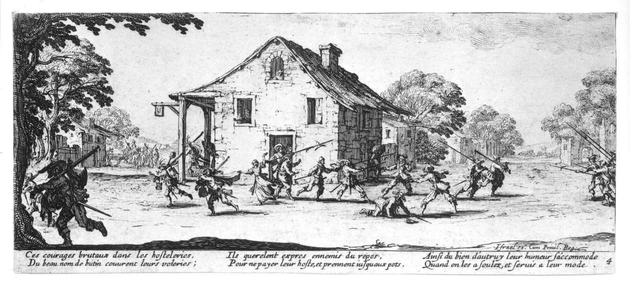 イスラエルのアンリエット（c.1590-1661）1633によって刻まれた、宿の略奪、「戦争の不幸と不幸」のプレート4 作： ジャック・カロ