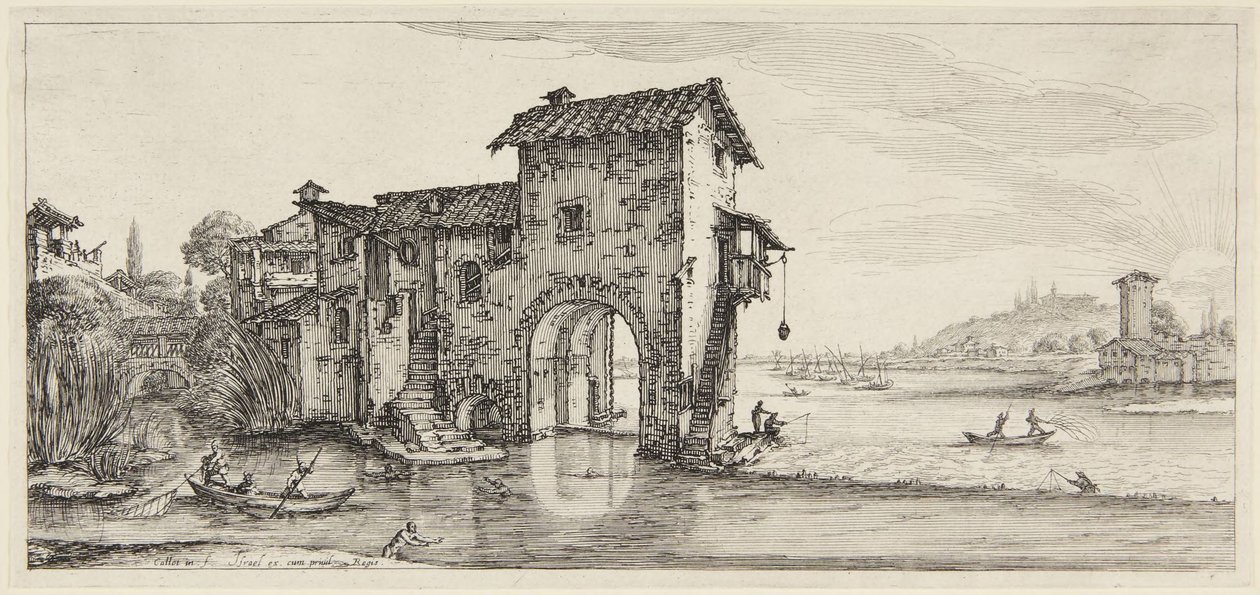 水車小屋、『ジャン・ド・メディシスのための版画風景、フィレンツェで描かれた風景』シリーズより 作： ジャック・カロ