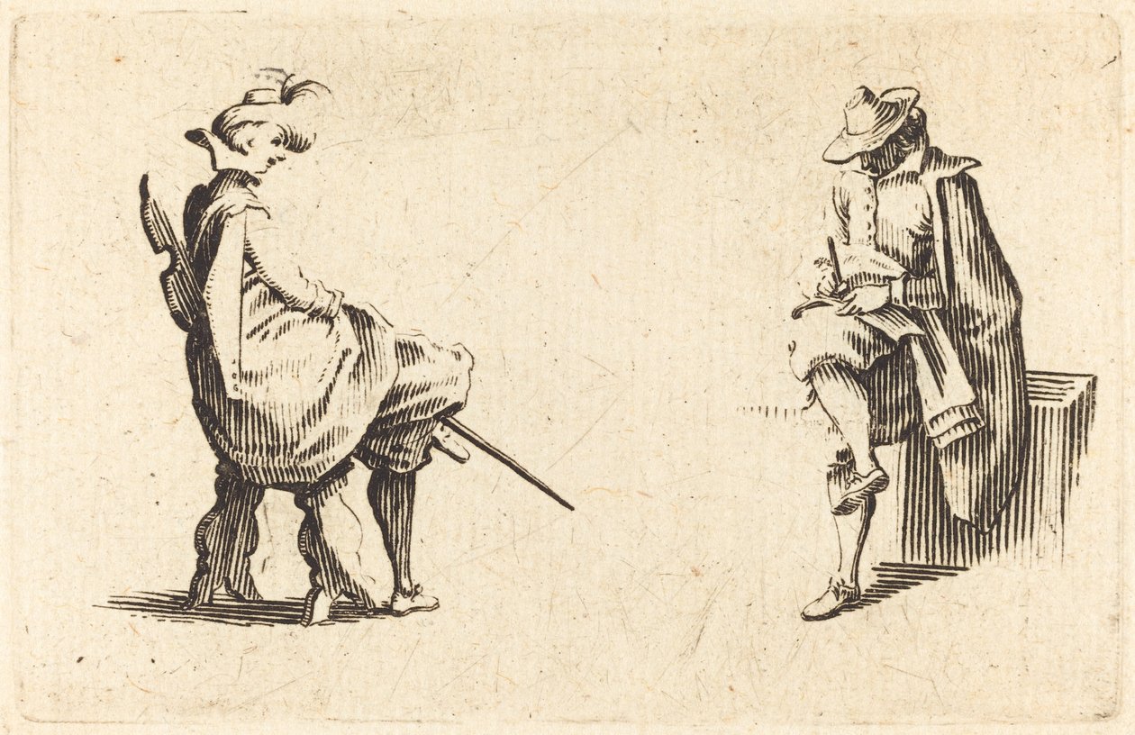 2 つの着席人物、c。 1622年。 作： ジャック・カロ