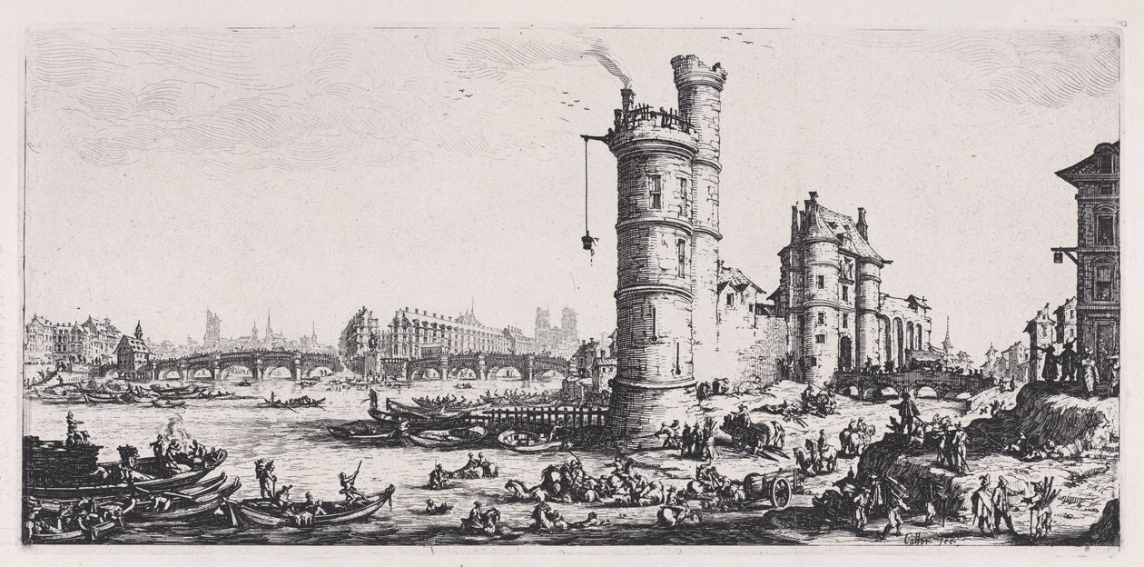 ポン・ヌフの眺め（View of the Pont-Neuf）、『パリの二つの大パノラマ』（Les Deux Grandes Vues de Paris）より 作： ジャック・カロ