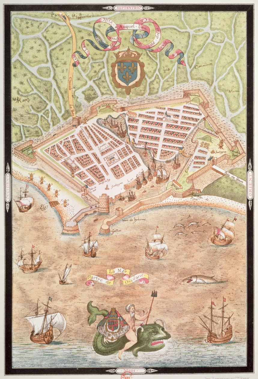 「Les Premiers Oeuvres de Jacques Devaulx Pillote en la Marine」からの1583年のルアーブル計画の複製 作： ジャック・デヴォルクス