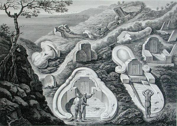 東ティモール、クーパン近郊の中国人墓地の風景（1825年に出版されたSchroederによる「Voyage Autour du Monde sur les Corvettes de L
