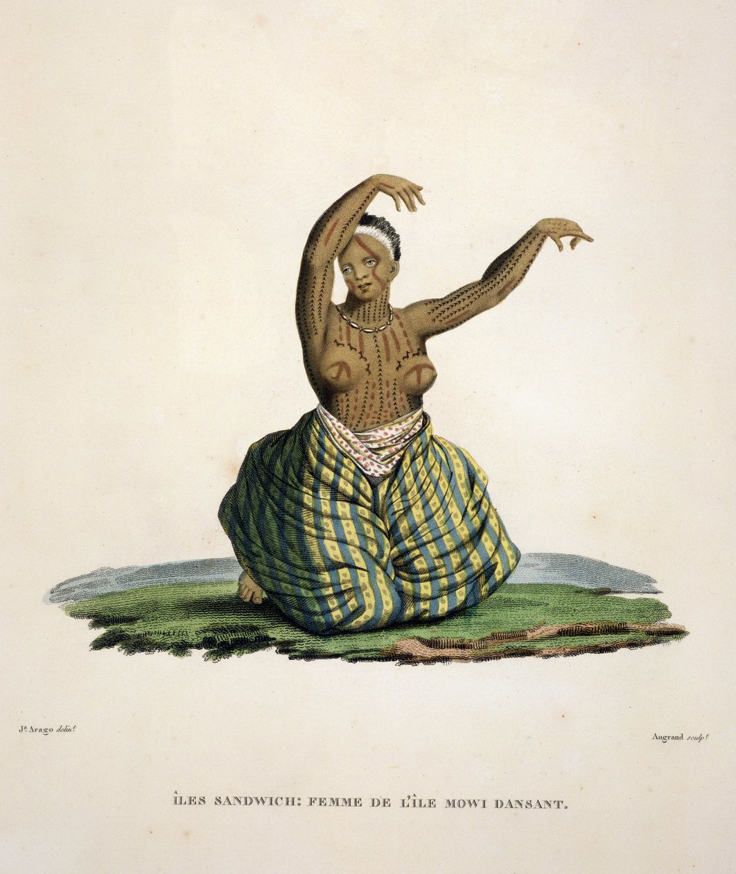 ハワイ諸島のマウイ島出身の踊る女性で、パフェアウグラン（b.1782）の彫刻 作： ジャック・エティエンヌ・ビクター・アラゴ