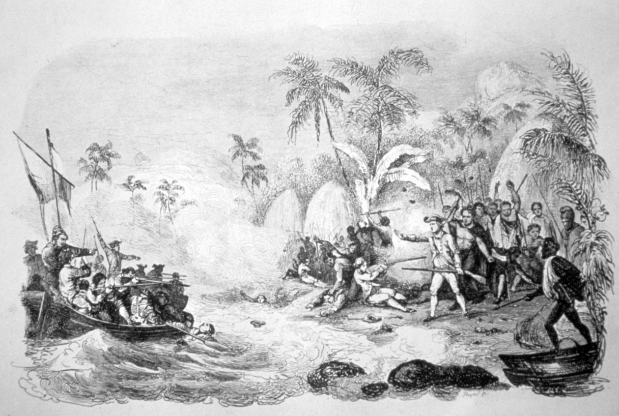 キャプテンクックの死、1779年c1819 作： ジャック・エティエンヌ・ビクター・アラゴ