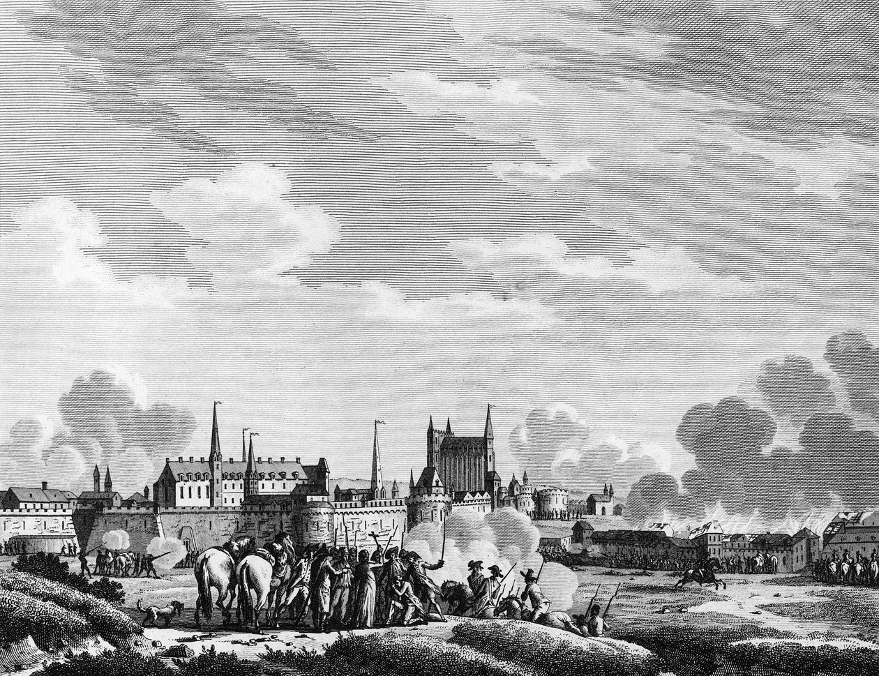 フランス革命。1793年6月29日のヴンデン人によるナント襲撃。スウェバックの後にベルソーが描いた版画 パリ、革命史研究所の図書館 作： ジャック・フランソワ・ジョセフ・スウェバッハ