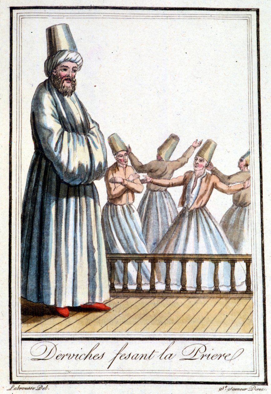 祈りを捧げるダービッシュ（Dervishes tourneurs）-グラッセ・サン・ソーヴル編『航海百科』（1796年、パリ）より 作： ジャック・グラッセ・ド・サンソヴール